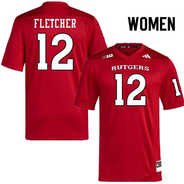 Women #12 Kenny Fletcher Rutgers Scarlet Knights 2024 College Football Jerseys Stitched-Scarlet